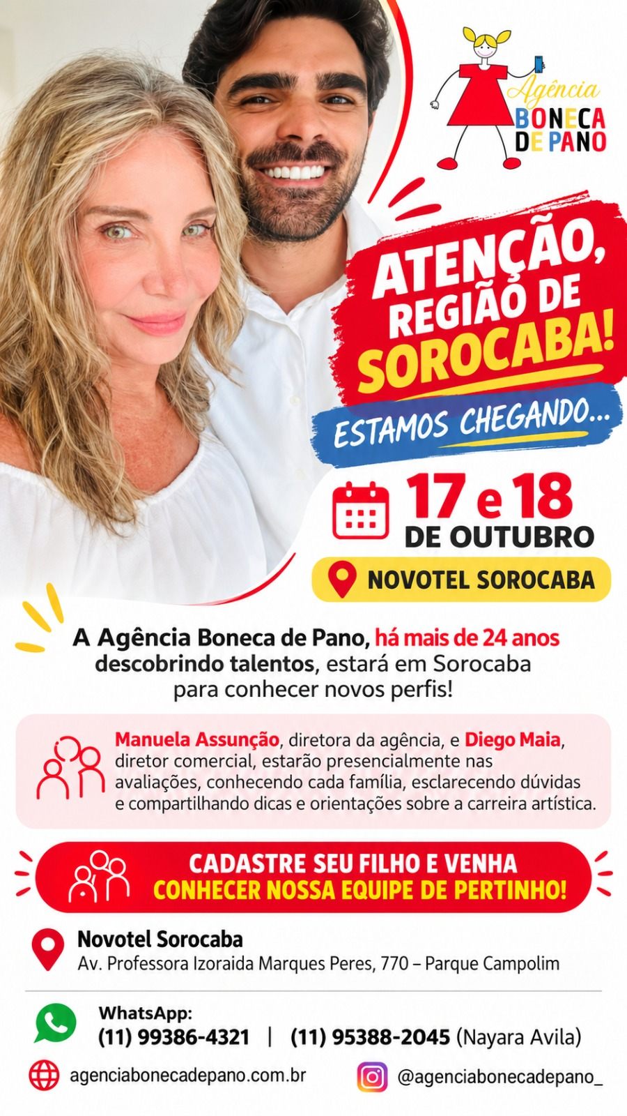 Flyer do evento Agência Boneca de Pano em Sorocaba, 17 e 18 de outubro, no Novotel Sorocaba